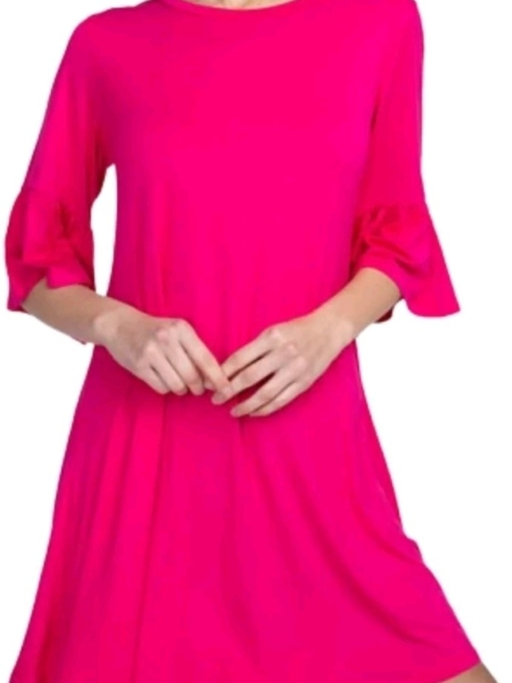 Bellamie Bright Pink Swing Tunic with Ruffle Sleeves